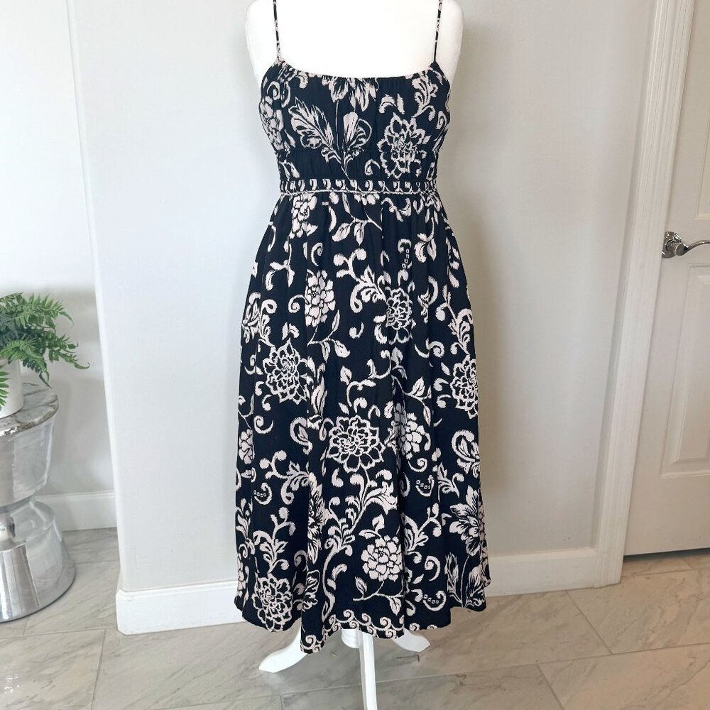 En Saison Carmen Print Sleeveless Midi Sun Dress Black and White Print Size Larg